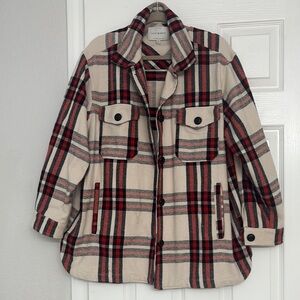 Lucky Brand Red and Cream Plaid Puffer Jacket